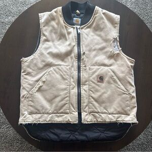 Y2K Vintage Distressed Large Carhartt Men's Quilt Lined Vest Brown V02 WET